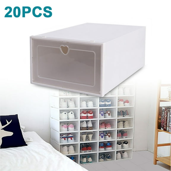 20-Pack Cream Shoe Storage Boxes - Heart Pattern Thick Flip Lid Design (Fits Men's Size 13)