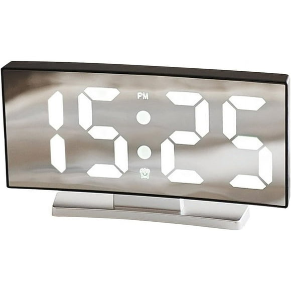 Minimalist Curved Screen Digital Wall Alarm Clock for Bedrooms & Heavy Sleepers Adults Kids Mirror LED Digital Large Display Electronic Clock, Studen