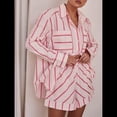 thumbnail image 4 of Conjuntos de Dos Piezas A Rayas para Mujer: Camisas Abotonadas y Pantalones Cortos, Conjuntos de Estar por Casa A Juego. Rosa L, 4 of 7