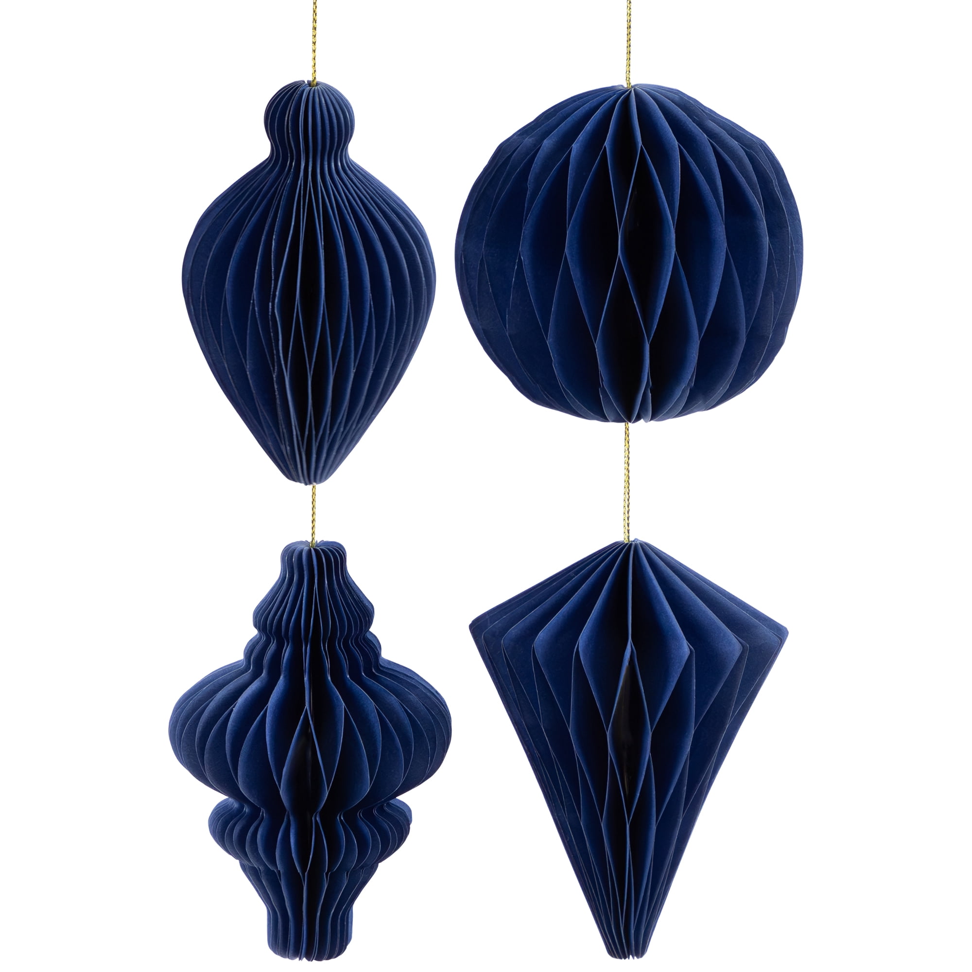 Northlight Accordion Honeycomb Foldable Paper Christmas Ornaments - 4" - Navy Blue - Set of 4