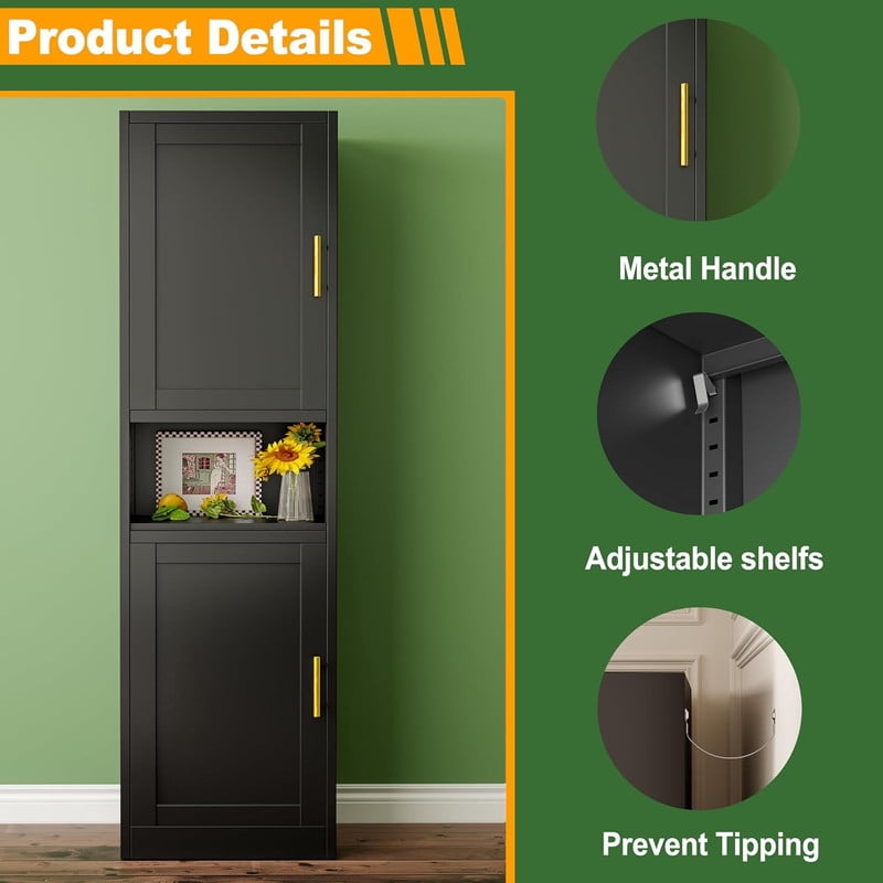 15.75"W Freestand Metal Tall and Thin Narrow Corner Storage Cabinet for Kitchen Bathroom Living Room