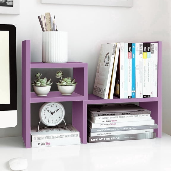 Adjustable Wood Desktop Shelf Organizer Office Storage Rack for Home 13 x 6.8 x 15 inches Purple