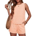 thumbnail image 2 of Karight Womens Gingham 2 Piece Set Sleeveless Tank Top High Waist Drawstring Shorts Summer Casual Beach Vacation Outfit, 2 of 6
