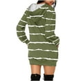thumbnail image 3 of Cavosen Womens Long Sleeve Dresses Green Hoodie Dress Mini Sweatshirt Pullover Hooded Neck Knee Length Short Dress Striped Casual Trendy Dress with Pocket Fall Winter Clothes M, 3 of 5