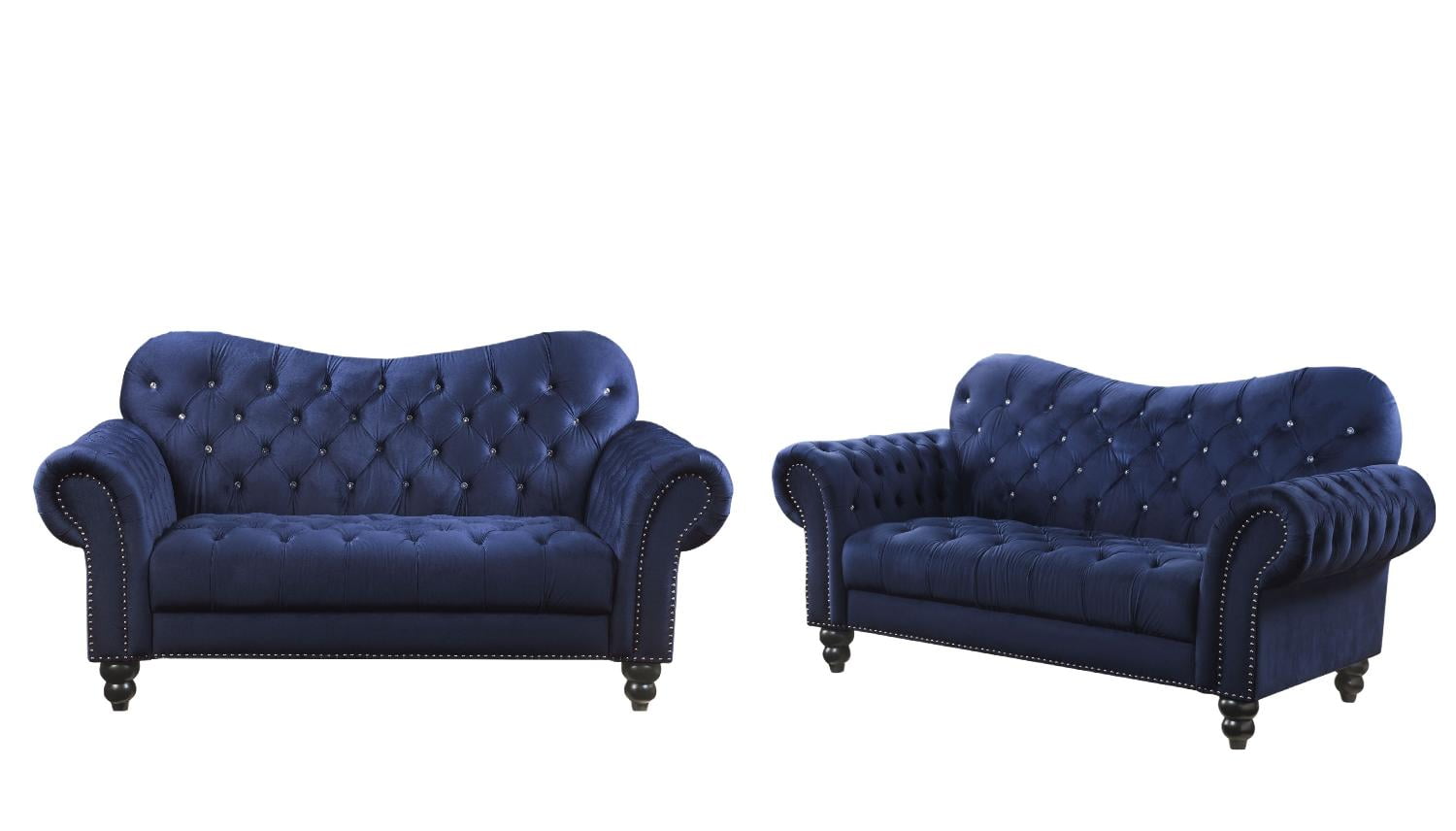 Classic Navy Blue Velvet Sofa + Loveseat by Acme Iberis 534052pcs