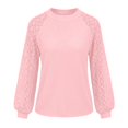 thumbnail image 5 of ZDNIXIAN Loose Fit Tees Blouses ,Hollow Lace Raglan Puff Long Sleeve Top, Crew Neck Loose Fit Solid Color Pullover Shirt, 5 of 7
