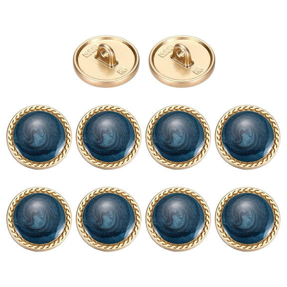 Metal Vintage Gold Button 15mm Round Metal Sewing Button Alloy Shank Replacement for Women's Suit Woolen Coat Shirt Dress Sewing Dark Blue Pack of 10