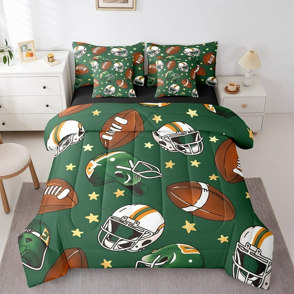 Erosebridal Vintage Rugby Bedding Twin Size, American Football Bed in a Bag Twin size, Sports Decor, Reversible 7pcs