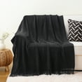 thumbnail image 2 of Black Throw Blanket,Boho Decorative Throws,Black Knit Blanket for Couch Bed Sofa,50"x60", 2 of 8