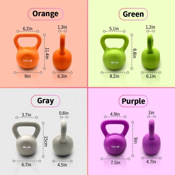 Kettlebell Sets, Strength Training Kettlebells Weight Set for Women, Vinyl Coated Kettle Bell for Home Gym Workout Weight Lifting Equipment, Comfortable Grip Wide Handle Weights 5lbs