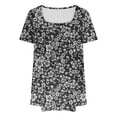 thumbnail image 4 of Moxiu Womens Tops 2025 Short Sleeve Square Neck Ruched Shirt Floral Trendy Tee Shirts Plus Size Flowy Spring Summer Tunic Blouse Black,XL, 4 of 4