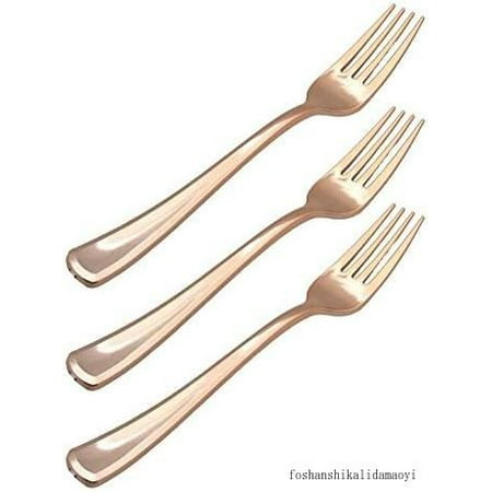 

160 Disposable Plastic Rose Gold Forks Silverware Fancy Plastic Cutlery Heavy Duty Quality Utensils For Catering Formal Events Wedding Parties Dinner And All Other Occasions