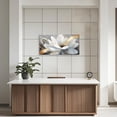 thumbnail image 3 of ZHONGYUTONG White Floral Canvas Wall Art Large Flower Gold Pictures Wall Decor Minimalist Lotus Paintings for Living Room Bedroom Decor Framed (18.00" x 36.00"), 3 of 5