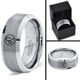 thumbnail image 4 of Tungsten Horoscope Leo Band Ring 8mm Men Women Comfort Fit Gray Step Bevel Edge Brushed Polished Size 6.5, 4 of 4