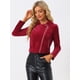 thumbnail image 3 of Chaqueta de motociclista con cuello de solapa y cremallera de terciopelo para mujer Rojo L, 3 of 5