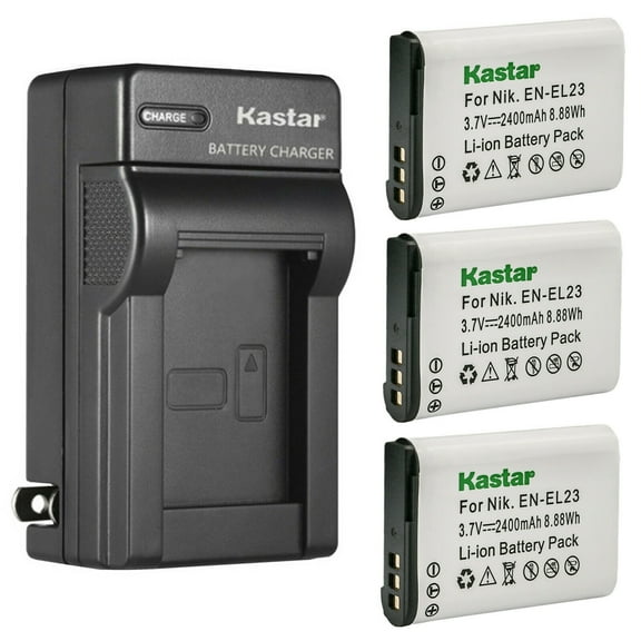 Kastar 3-Pack Battery and AC Wall Charger Replacement for Nikon EN-EL23 ENEL23 Battery, Nikon MH-67 MH-67P Charger, Nikon Coolpix P900, Coolpix P900s, Coolpix S810c Camera