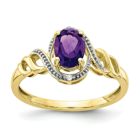 10K Yellow Gold Ring Band with Stones (02) February Amethyst Oval Purple Diamond Round