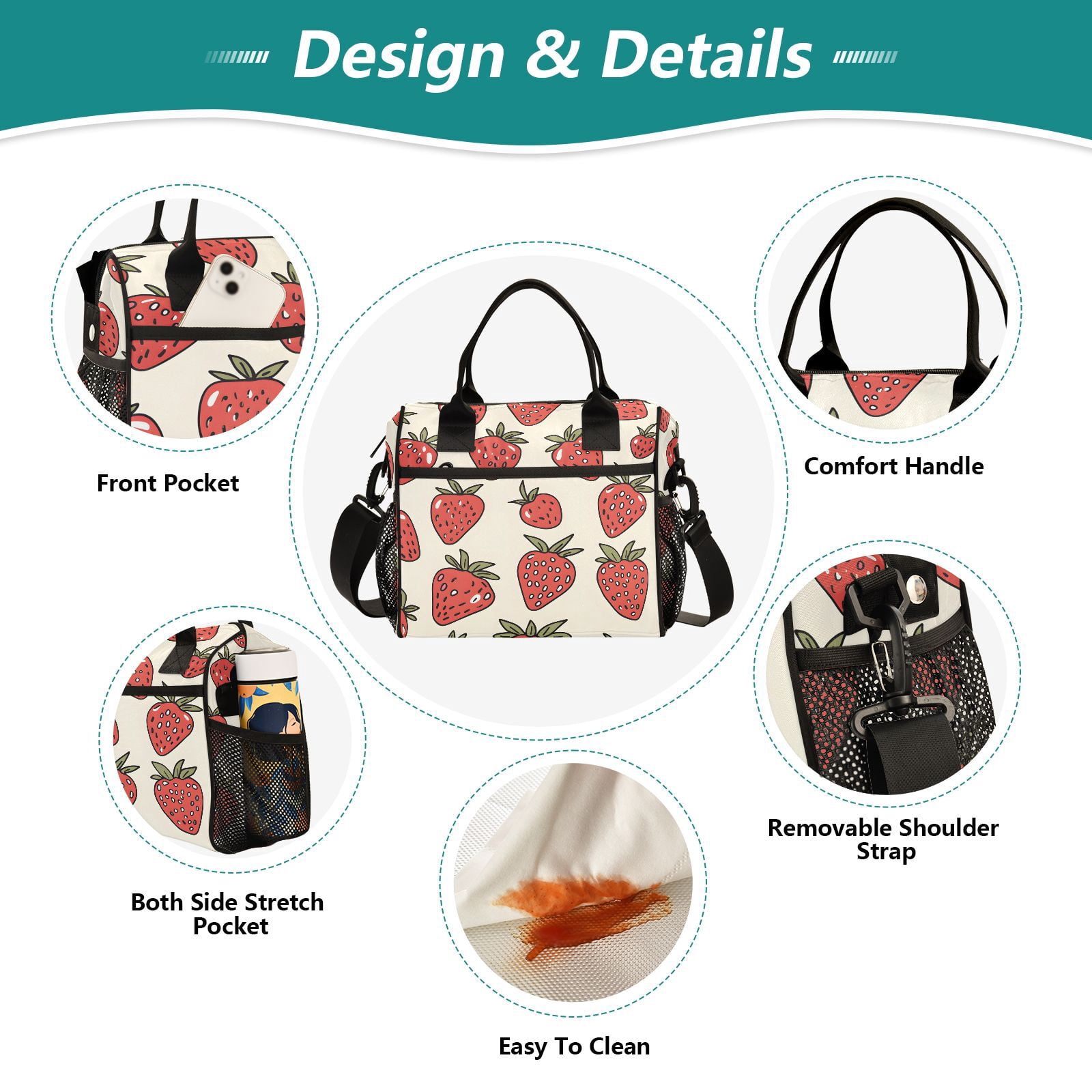 Strawberries Cooler Bag Lunch Bag Soft Cooler Cooling Tote Insulated Lunch Box for Adult Men Women