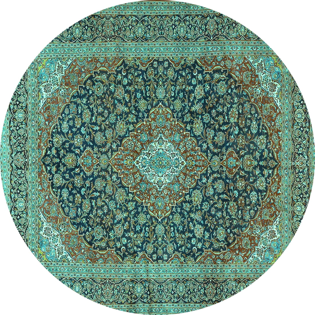 Ahgly Company Indoor Round Medallion Turquoise Blue Traditional Area ...