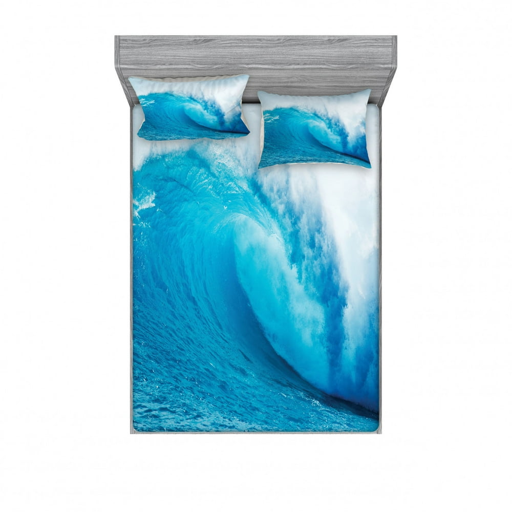 Ocean Bedding Set with Sheet & Covers, Wavy Ocean Adventurous Surfing