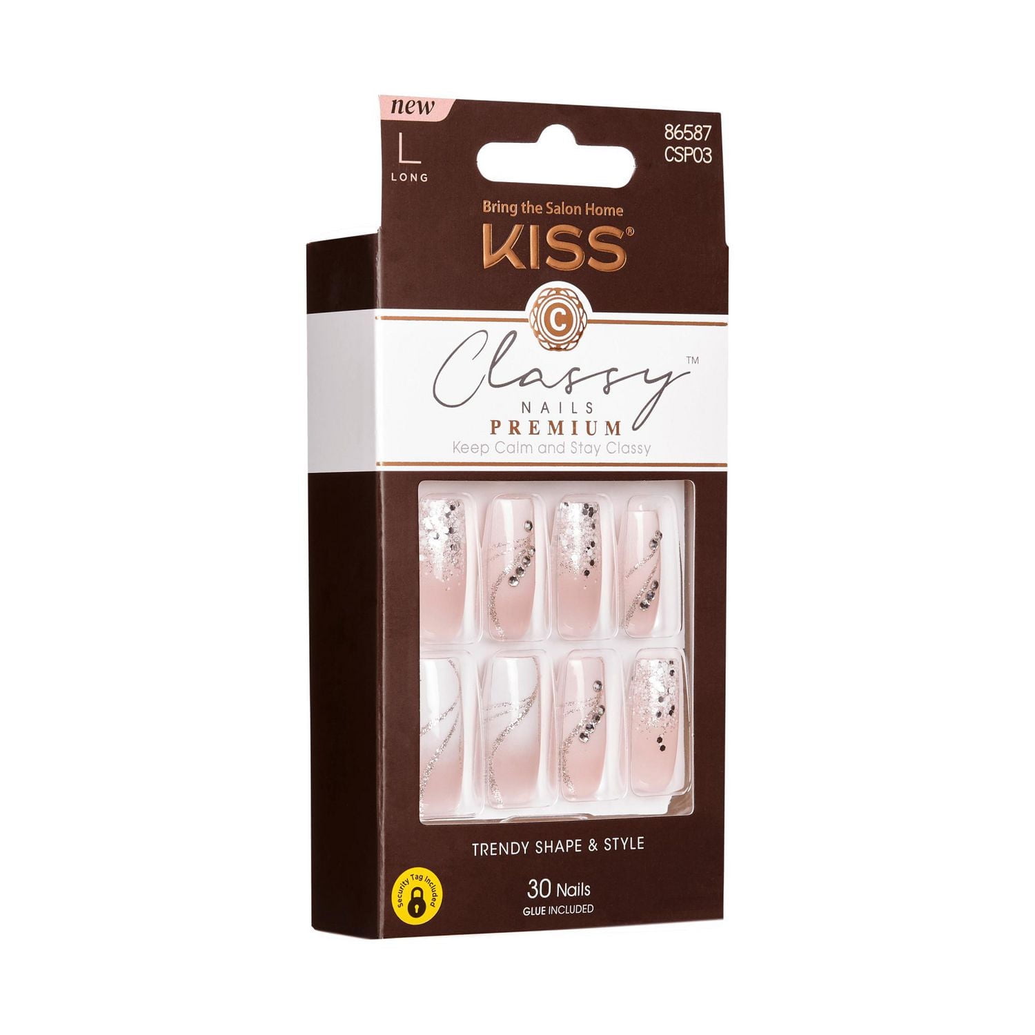 KISS Classy Nails Premium - Faux ongles - Superbe - Carré - Long - 30 pièces KISS Classy Nails Premium