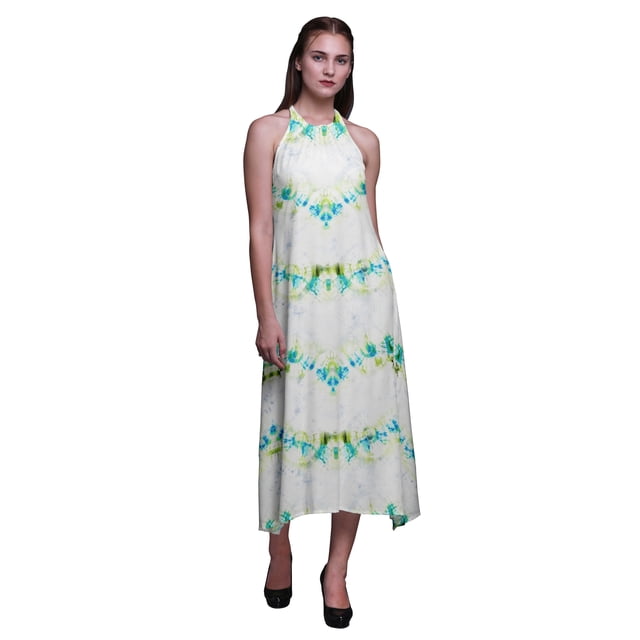 Bimba Robe Teinture sur Nœuds Décontractée Longue Dos Nu à Col Licou pour Femme Robe de Plage Imprimée - Petit