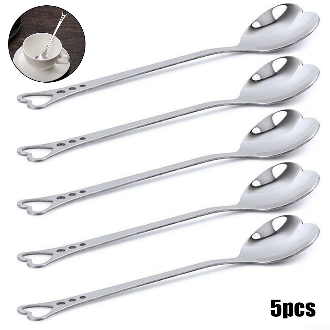 5Pcs Heart Shaped Coffee Tea Spoon Stainless Steel Cutlery Kitchen Set Home Tool