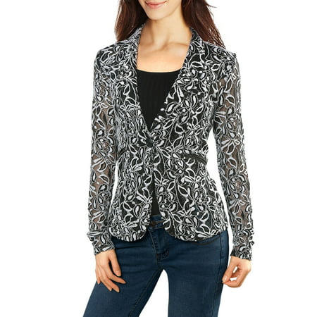 Allegra K Women's Shawl Collar See Through Floral Lace Blazer Jacket ...