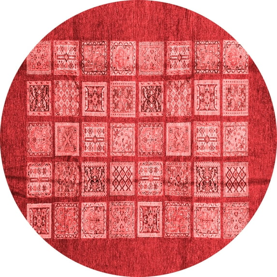Ahgly Company Indoor Round Abstract Red Modern Area Rugs, 8' Round