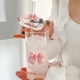 thumbnail image 4 of Vaso de agua de vidrio de 400 ml con tapa de asa, pajita de vidrio y decoración de mariposas desmontable, 4 of 7