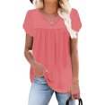 thumbnail image 5 of Jalioing Women's Shirts Pleated Flowy Cross V Neck Tunic Blouses Trendy Loose Short Sleeve Tops Summer Outfits, 5 of 7
