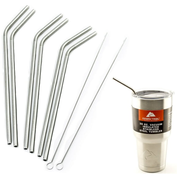 6 Bend LONG 30 oz Stainless Steel Straws fits Ozark Trail Ounce Double-Wall Rambler Vacuum Cups CocoStraw Drinking Straw