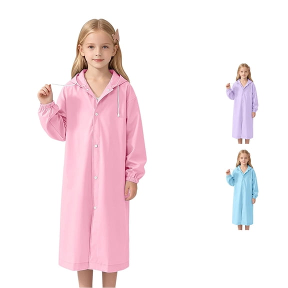 Bigetiay Girls Long Raincoat Outdoor Adventures Hooded Rainwear Travel Thick Full Shield Extended Length, Size 2-14 Years