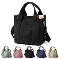 thumbnail image 1 of Bolso de mano para mujer, de lona, de gran capacidad, con múltiples bolsillos y cremallera, bandolera, estilo nicho, color negro., 1 of 7
