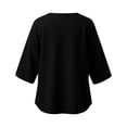 thumbnail image 3 of Uootdi Women's Tops Round Neck 3/4 Sleeve Button Front Cotton Blouses Casual Daily Style Lightweight Breathable Loose Fit Tops Gift, 3 of 7