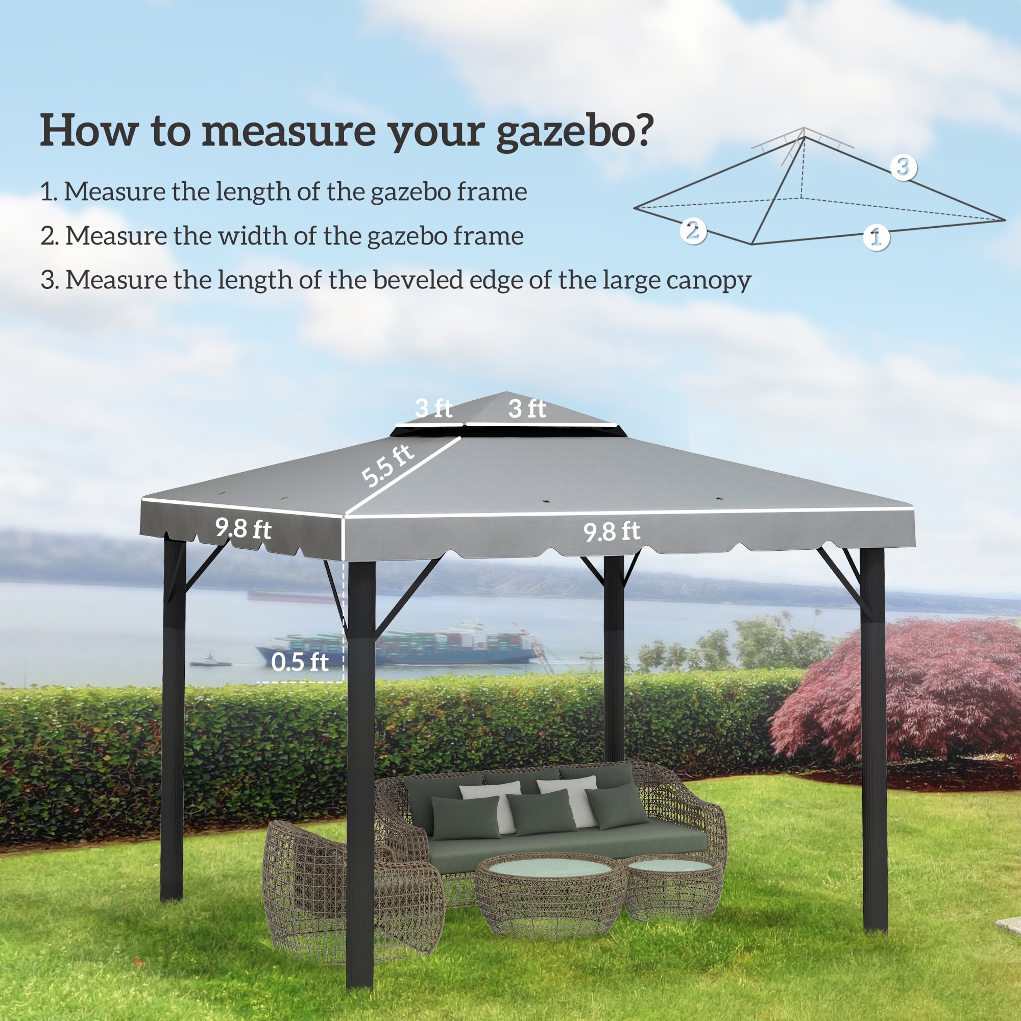 Outsunny 10' x 10' Gazebo Replacement Canopy, Double Roof Gazebo Top Cover (TOP ONLY), Light Gray