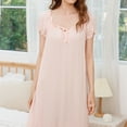 thumbnail image 5 of Previn Women's 100 Cotton Victorian Nightgown Soft Tea Length Summer Sleepwear Off Shoulder Sleep Shirt Frilly Billowy Nighty Short Sleeve Long Pajama Dress Pink Small, 5 of 5