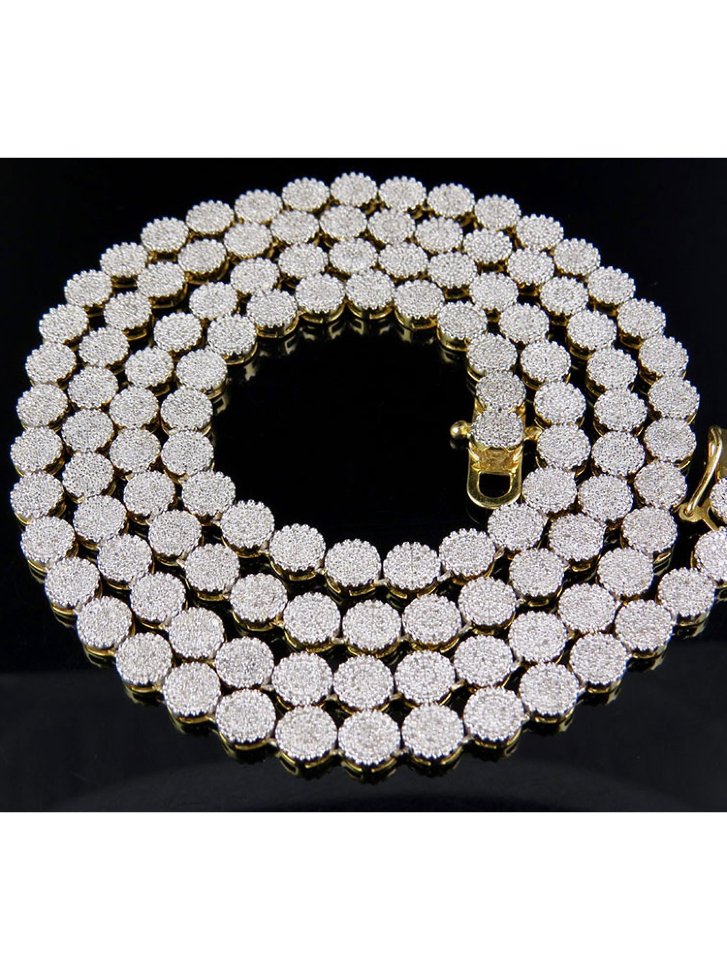 Men's 10K Yellow Gold Pave 6MM Genuine Diamond Cluster Chain Necklace 9