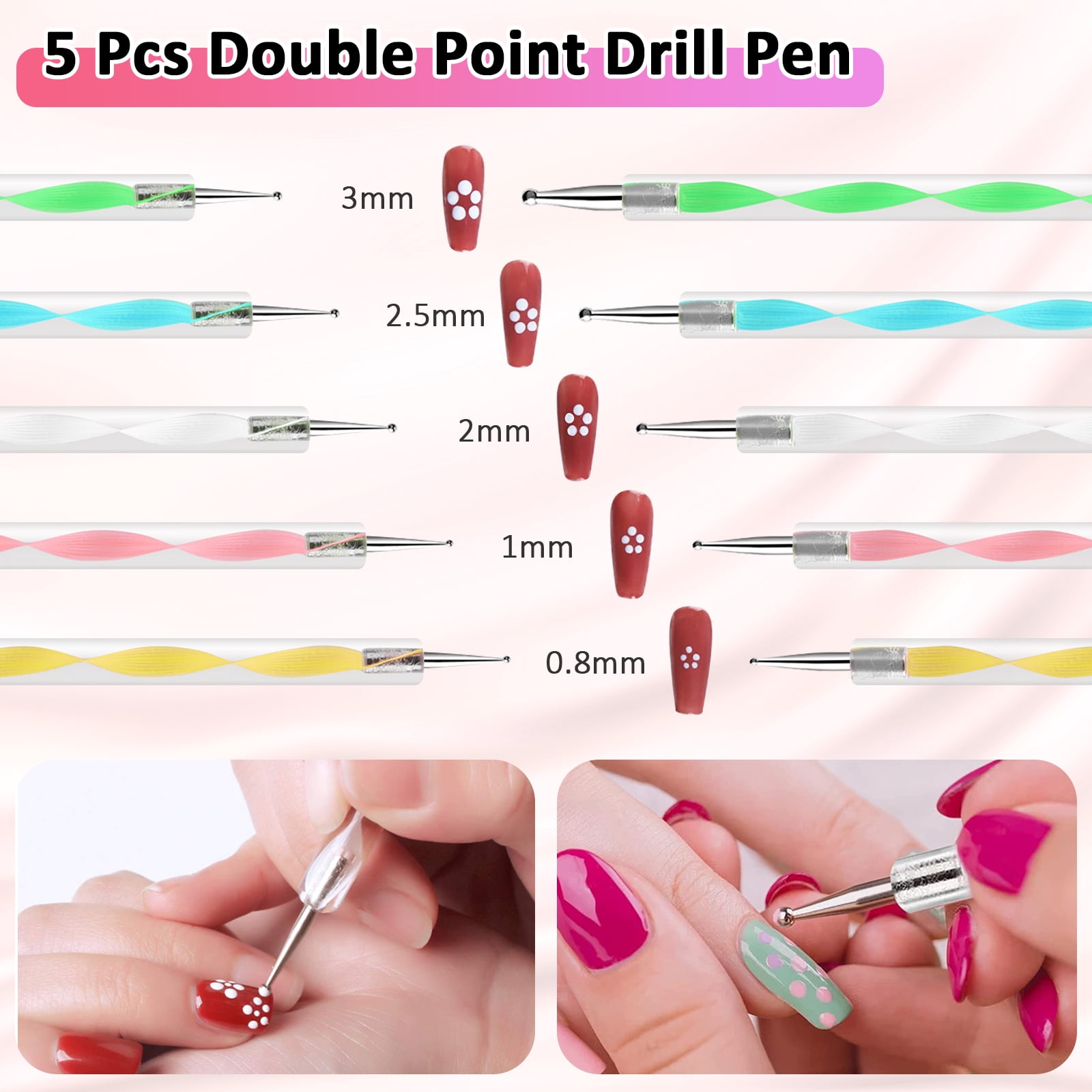 5-teiliges Nagelpinsel-Set Inkl. Silikon-Stamper – Für Nail Art, Linien, Punkte & Detaillierte Designs