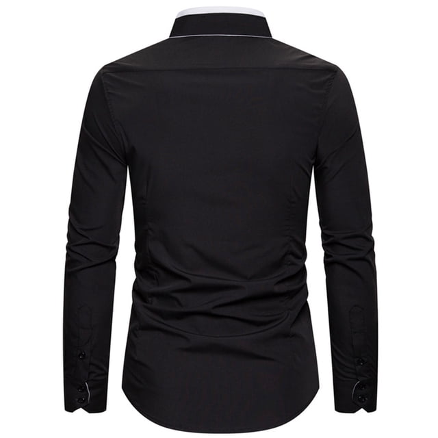 Camisas De Vestir Para Hombre Camisa con cuello vuelto Blusa informal Color largo Sólido Manga delgada Camisas para hombres (Black, 3XL)