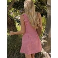 thumbnail image 2 of Red Gingham Sleeveless Button-Front A-Line Casual Mini Dress For Women, 2 of 5