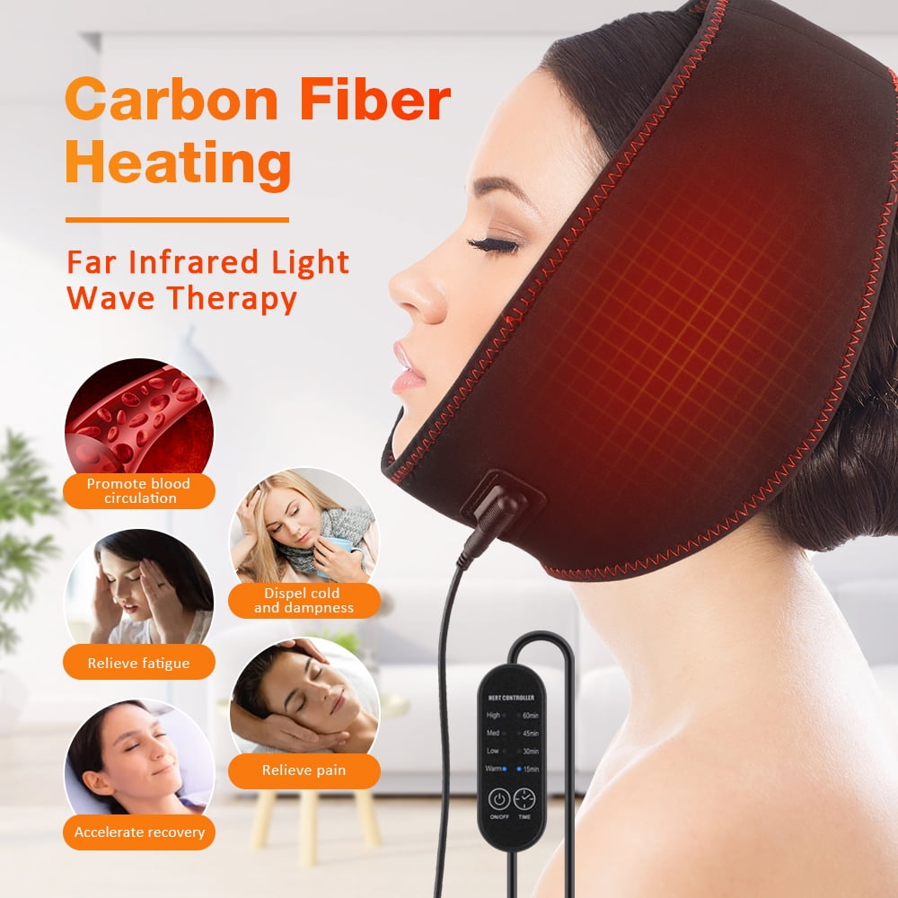 Face Heating Pad, Wearable Electric Heating Bandage, Heated Face Mask, Reusable V Line Mask, 4-gear Heating and 4 Timing Settings and Auto Off, Machine Washable for Face Jaw Chin, Black