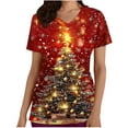thumbnail image 2 of Feancey Christmas Gifts for Women Short Sleeve V Neck Nursing Tops Holiday Trendy Xmas Tree Print Scrub Shirt Loose Fit Casual Workwear Tee with Pockets Red XXL, 2 of 5