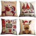 thumbnail image 1 of Set Of 4 Christmas Pillow Cover Cotton Linen Decorative Print Christmas Tree,christmas Deer,santa Cl, 1 of 5
