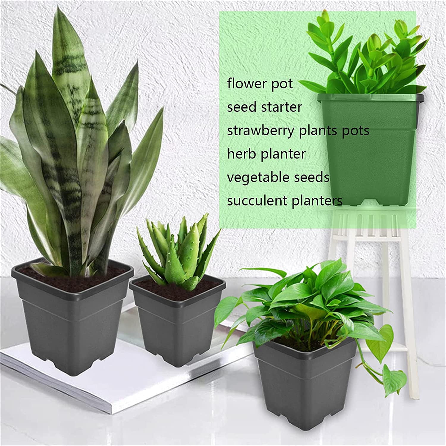 Plant Pots Planters for Outdoor Plants, 10 Packs Plastic Nursery Pots Flower Pots with Drainage Holes, Small Gardening Succulent Pot for Seed Starter, Strawberry, Sunflower, Herb Indoor Plant