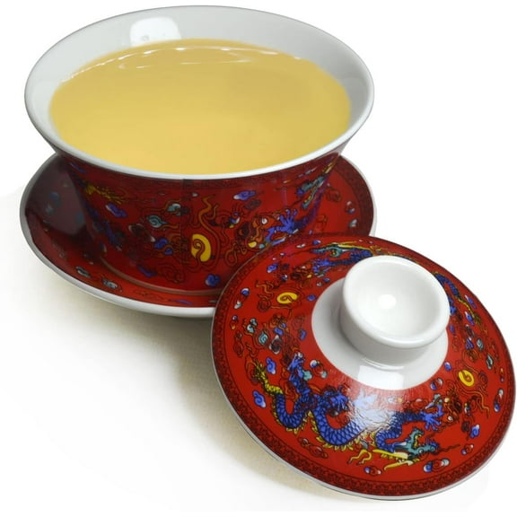 vv8oo Gaiwan Teacup 7oz Chinese Dargon Sancai Cover Bowl Lip Saucer Set for Gongfu Tea