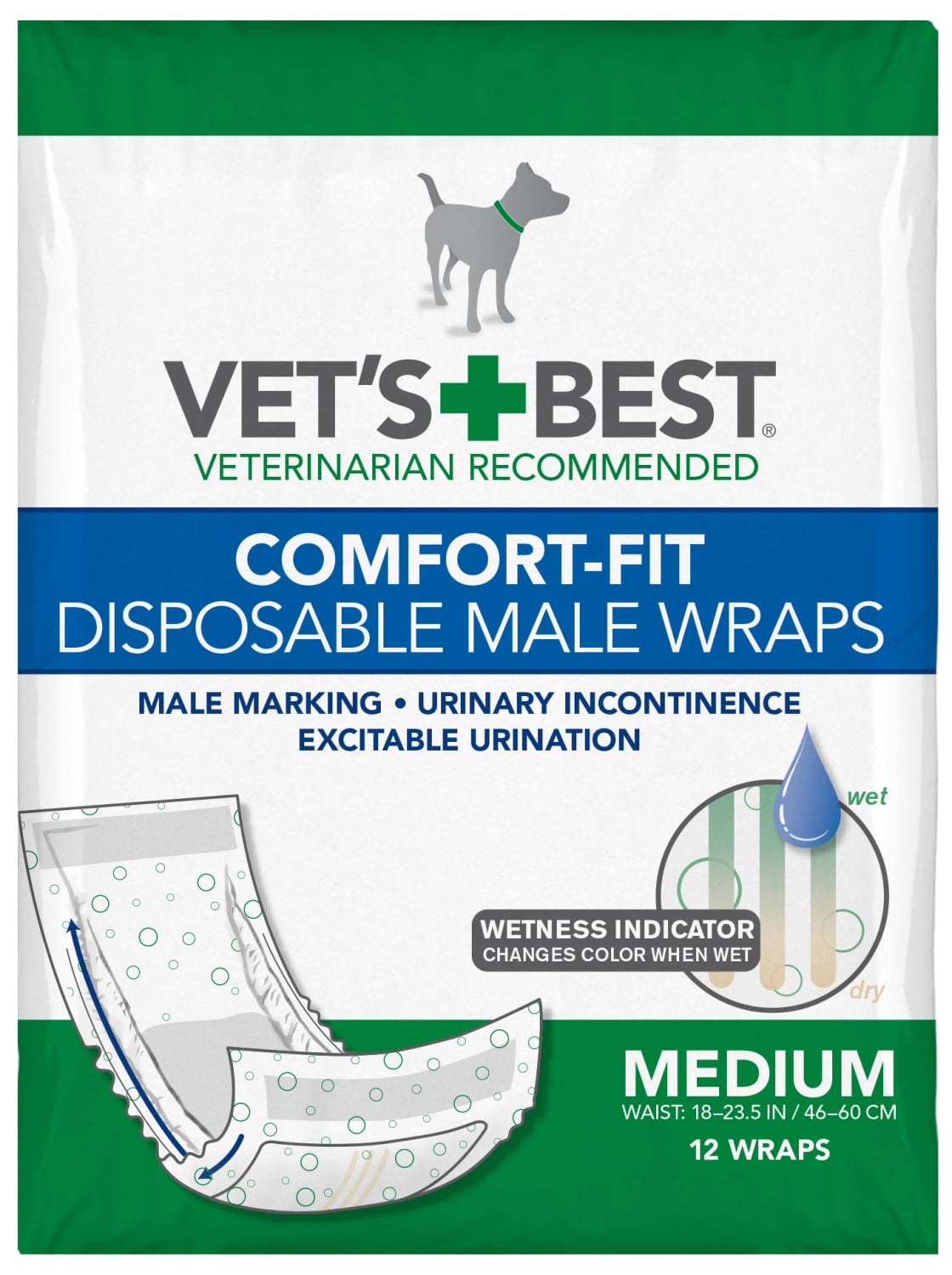 Vet's Best Male Wraps for Dogs, ComfortFit Disposable, Medium, 12