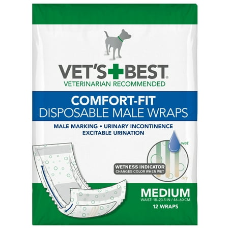 Vet's Best Male Wraps for Dogs, Comfort-Fit Disposable, Medium, 12 Count, 12