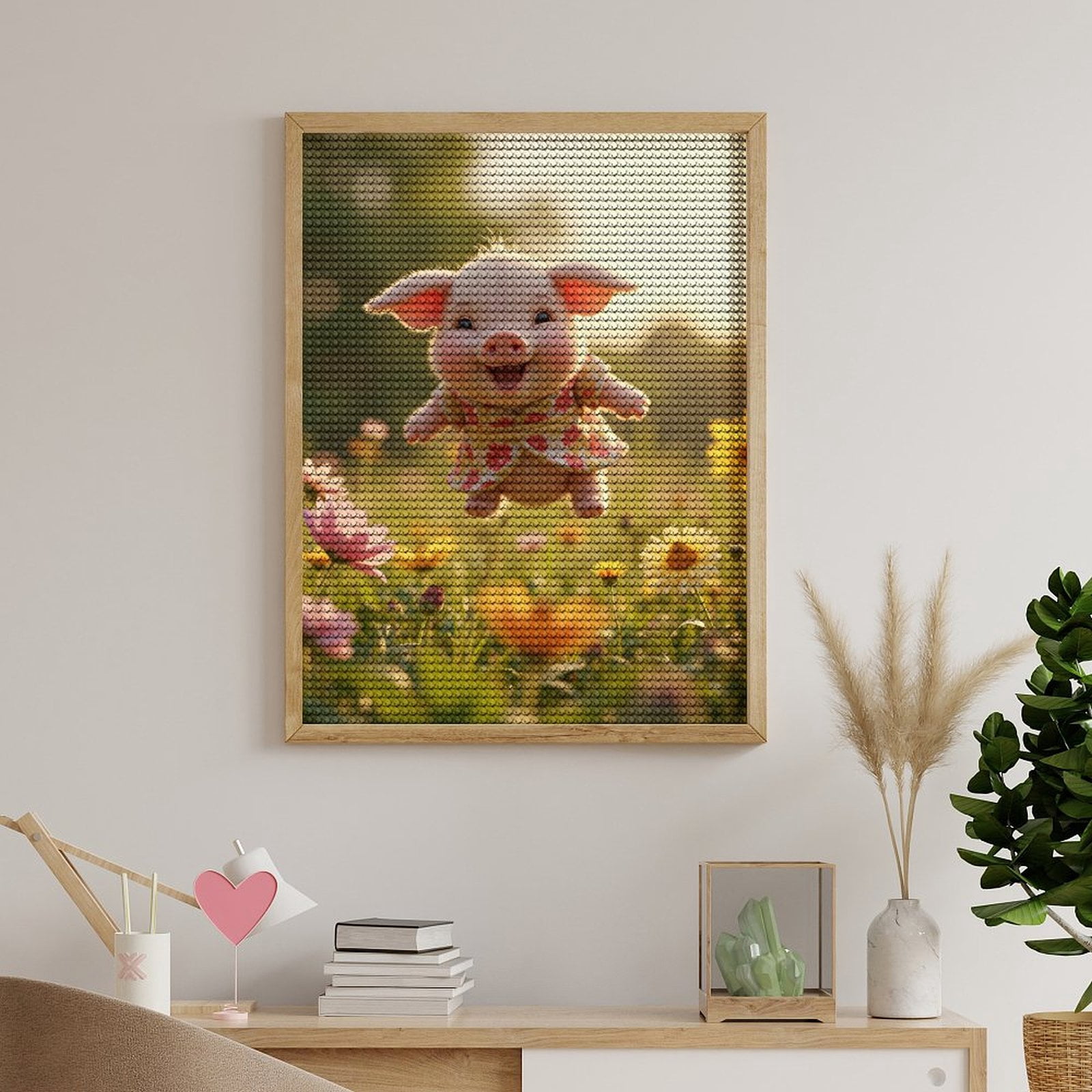 Diamond Art Kits for Adults, Tiny Piglet Floral Meadow Jump 5D Diamond Painting Kits for Adults Beginners, DIY Full Drill Diamond Painting, Gem Art and Crafts 12x16