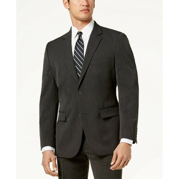 Nautica Mens Modern fit 2 Piece Suit 38 R / 32 Waist Charcoal Grey Solid Stretch
